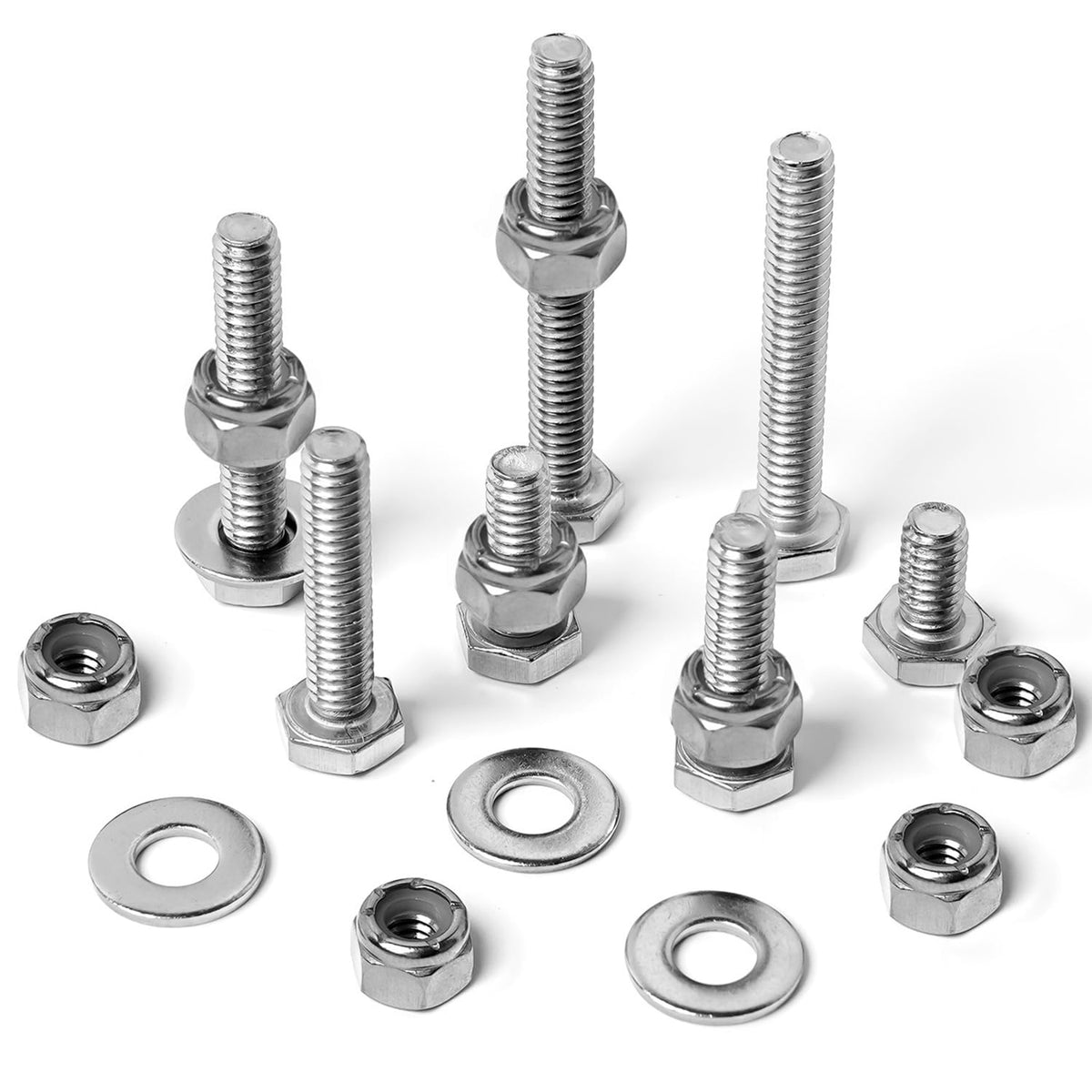 Stainless Steel 1/4-20 Hex Bolt Assorted with Nylon Insert Lock Nut Washer