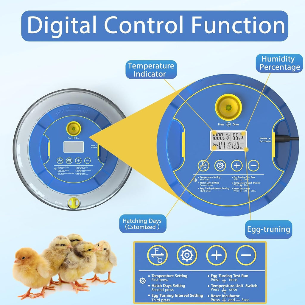 Incubators for Hatching Eggs, 18 Egg Incubator with Automatic Egg Turning and Humidity Control, 360° View Incubadora