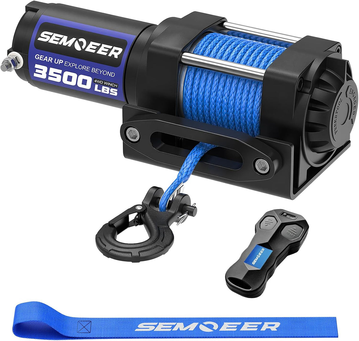 New 3500 lbs ATV Winch with Synthetic Rope & Wired Remote
