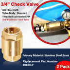 2 Pcs 3/4 NPT Thread Spring Check Valve, Brass Non Return One Way Valve Horizontal Vertical Inline Water Spring Check Valve for Well, Pump, Tank, Backflow Prevention 2 Pack