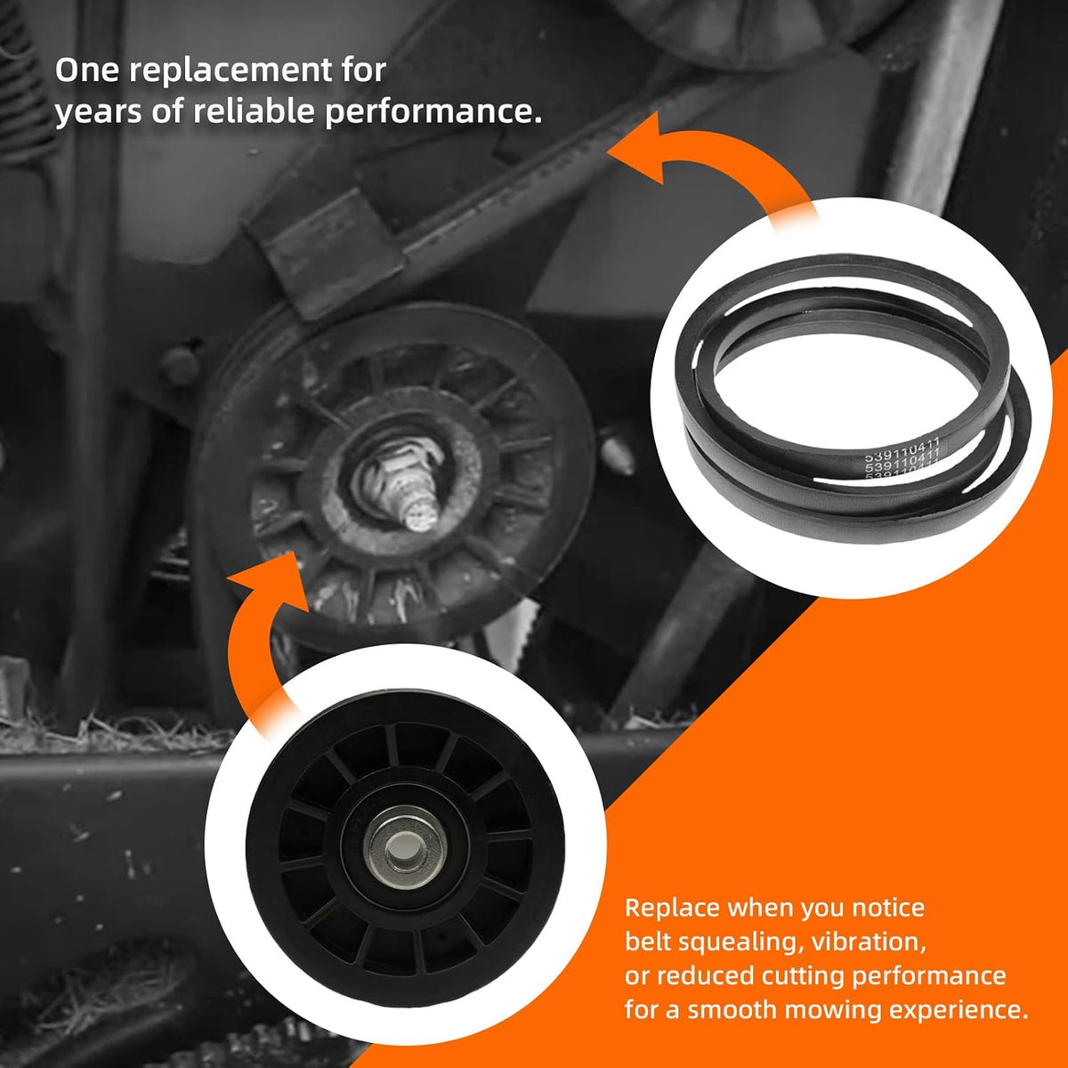 539110311 Idler Pulley & 539110411 Drive Belt Kit Compatible with Husqvarna Z254F Z200 RZ4623 CZ3815 CZ4217 Lawn Mower, Replace 607163 14259 12400