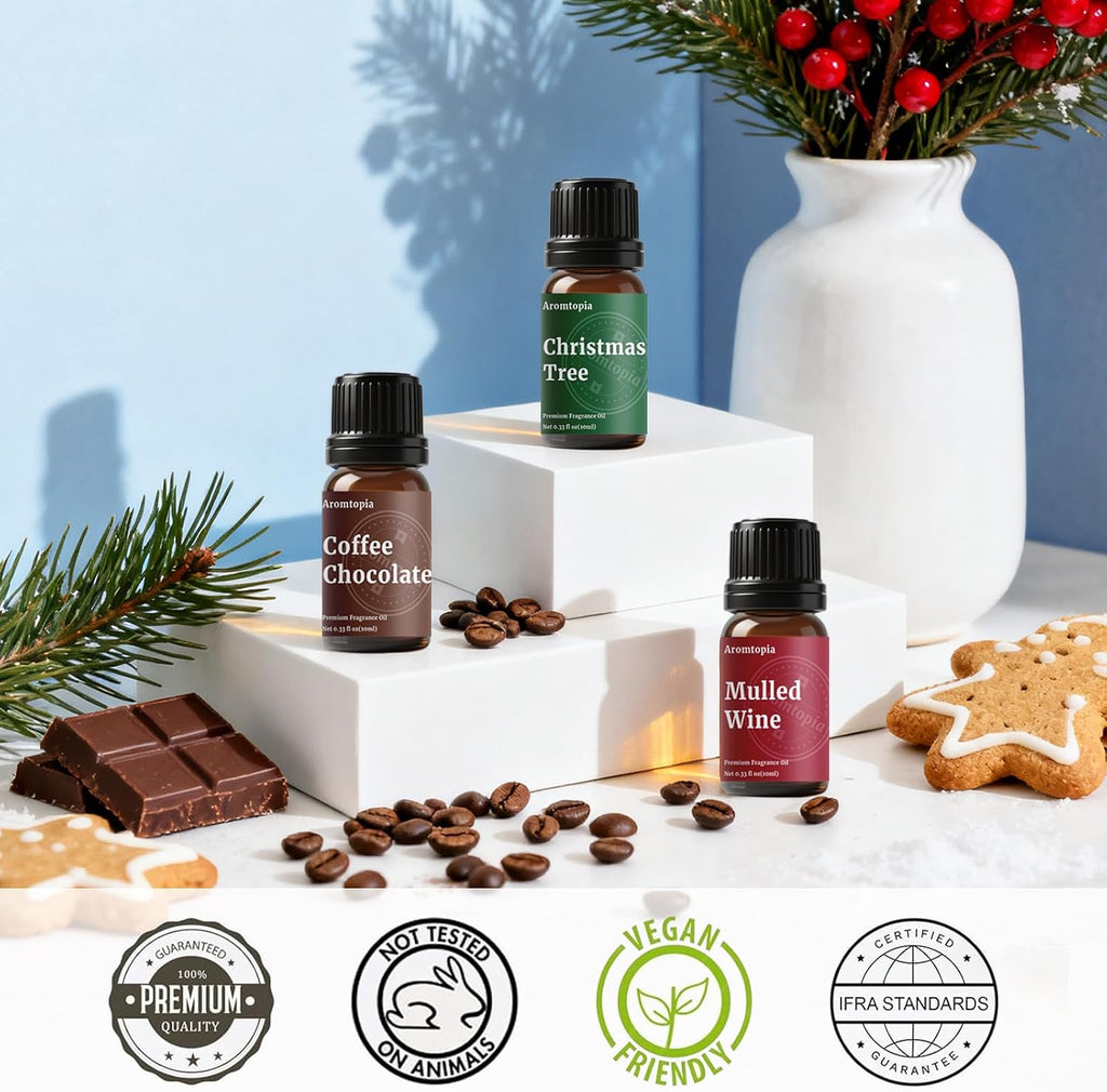 Fragrance Oil Holiday Set, Aromtopia Essential Oils for Candle Soap Making, 6x10ml, Diffuser Oils Scents, Winter