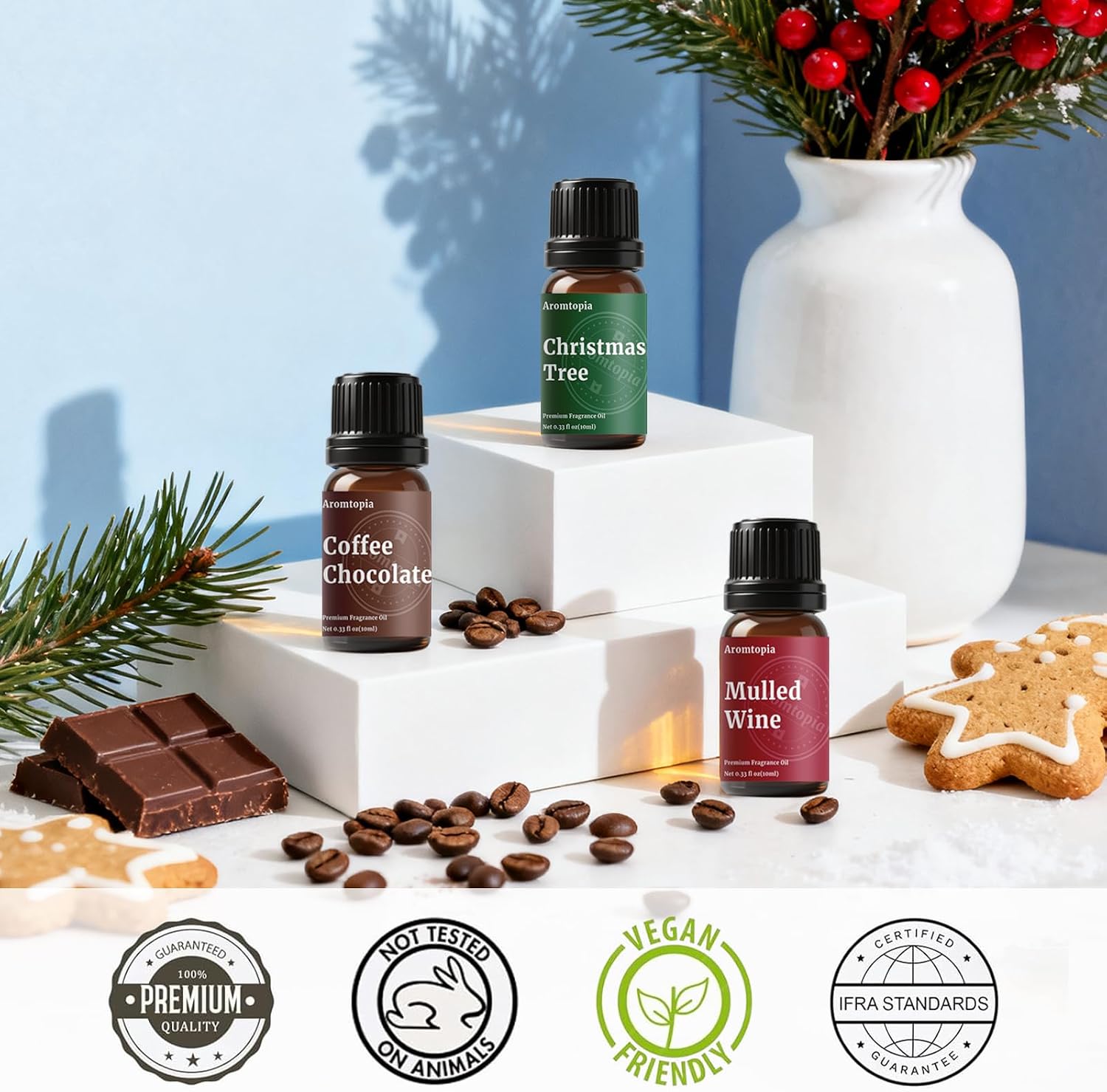Fragrance Oil Holiday Set, Aromtopia Essential Oils for Candle Soap Making, 6x10ml, Diffuser Oils Scents, Winter