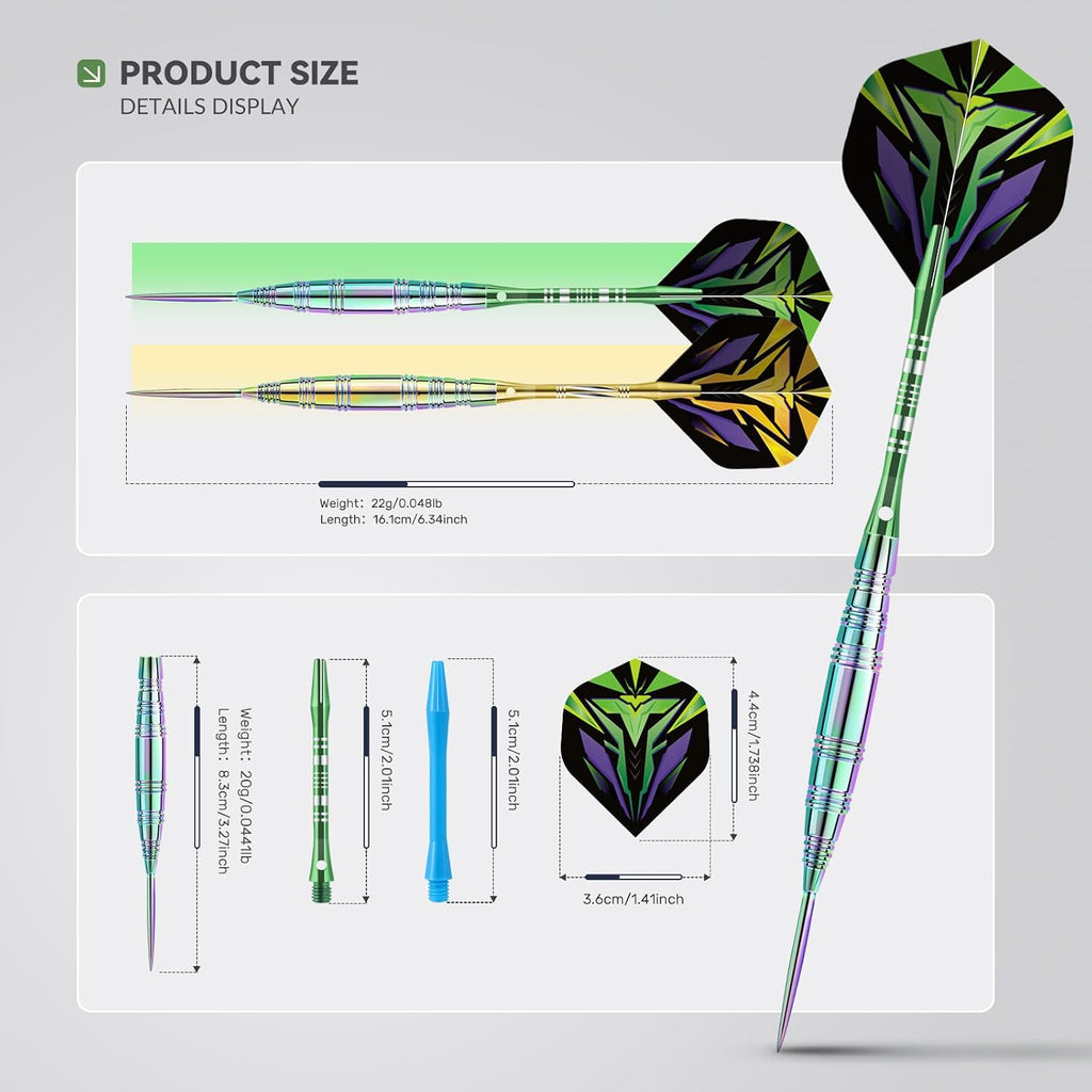 Professional Steel Tip Darts Set, 3 Pack 21/22/23/24g Darts Metal Tip Set with Extra Dart Shafts/Flights & Dart