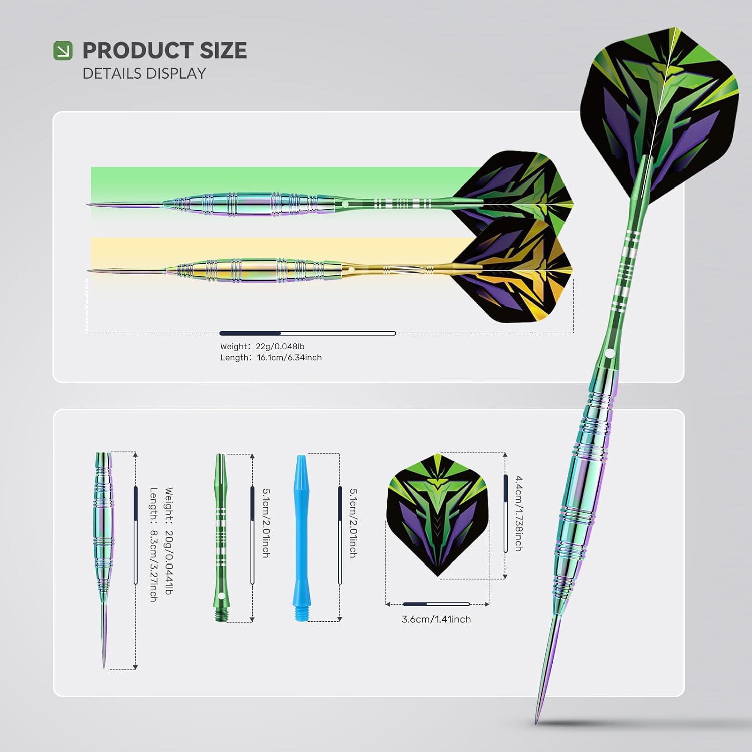 Professional Steel Tip Darts Set, 3 Pack 21/22/23/24g Darts Metal Tip Set with Extra Dart Shafts/Flights & Dart