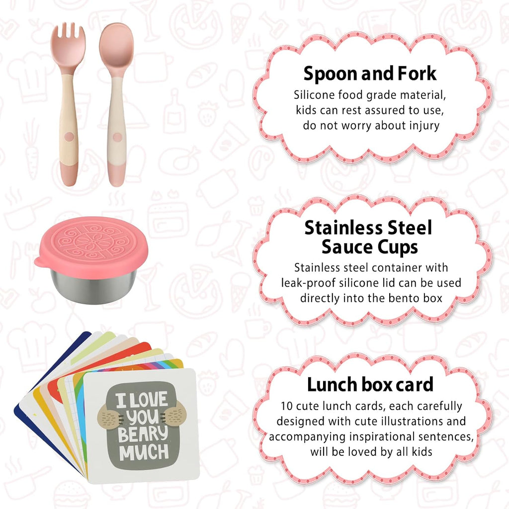 Bento Lunch Box for Kids with 12oz Soup Thermo Leak-Proof Lunch Food Container with 5 Compartment Thermo Hot Food Jar