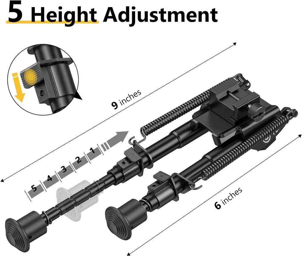 Rifle Bipod 6 to 9 Inches Picatinny Bipod for Hunting and Shooting | With Barrel Clamp Adapter, Sling Swivel Adapter