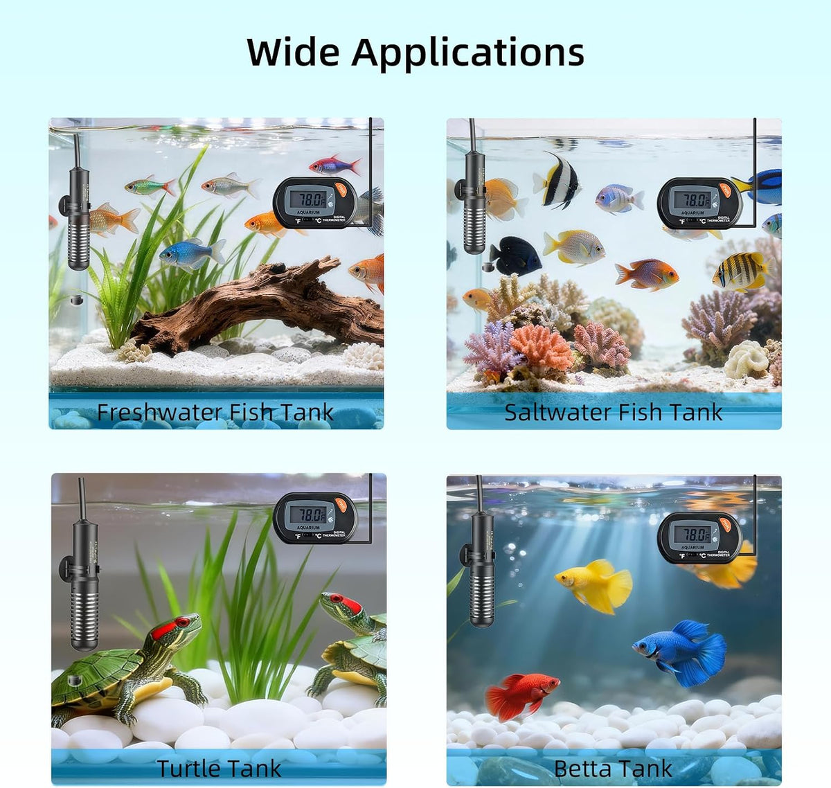 Small Aquarium Heater 25W, Constant Temperature 78℉ Fish Tank Heater with Digital Thermometer, Submersible