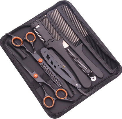 6" Professional Hair Cutting & Thinning Shears Set with Straight Razor | All-in-One Complete Scissors Kit with Hair