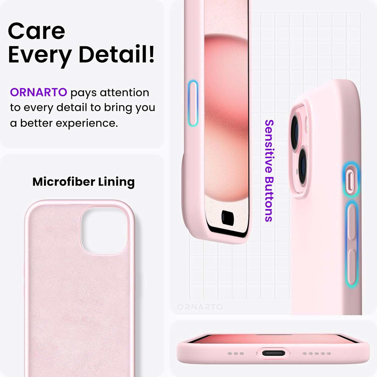 Compatible with iPhone 15 Case 6.1, Slim Liquid Silicone 3 Layers Full Covered Soft Gel Rubber Phone Case