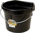 Plastic Animal Feed Bucket | Flat Back Feed Bucket with Knob Ball & Metal Handle | Made in USA | 22 Quarts | Black
