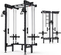 Folding Squat Rack, Wall Mounted Power Rack with Dual Pulley System | Space Saving, All-in-one Trainer, with Cable