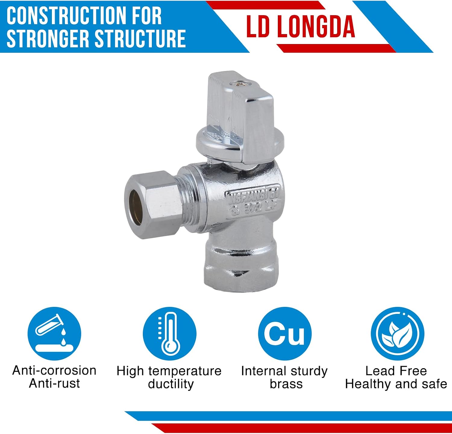 (10-Packs) Angle Stop Valve 1/2-in FIP x 3/8-in Comp, Quarter Turn Water Shut-off Ball Valve