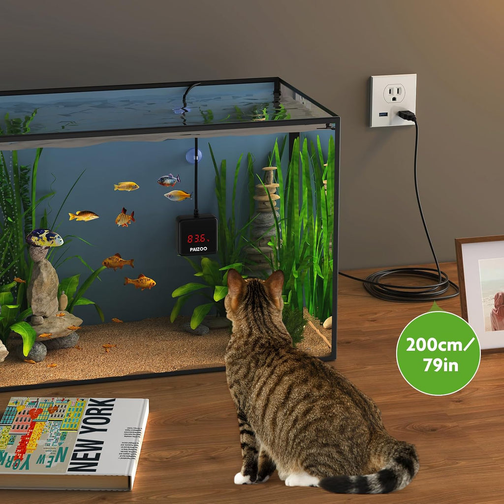 LED Waterproof Aquarium Thermometer Always-on Display with USB Cord