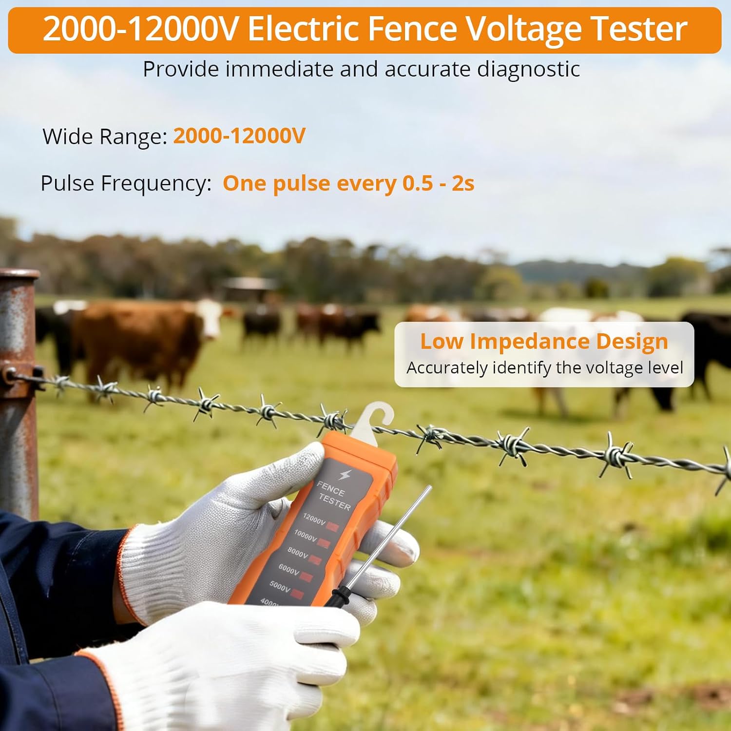 2000-12000V Electric Fence Voltage Tester with 8 Neon Lights