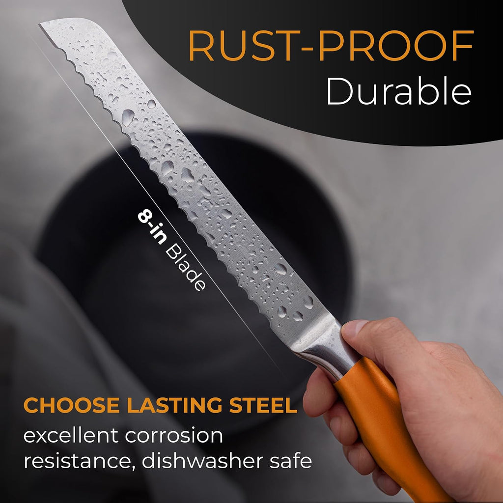 Serrated Bread Knife with Upgraded Stainless Steel Razor Sharp Wavy Edge Width - Bread Cutter Ideal for Slicing