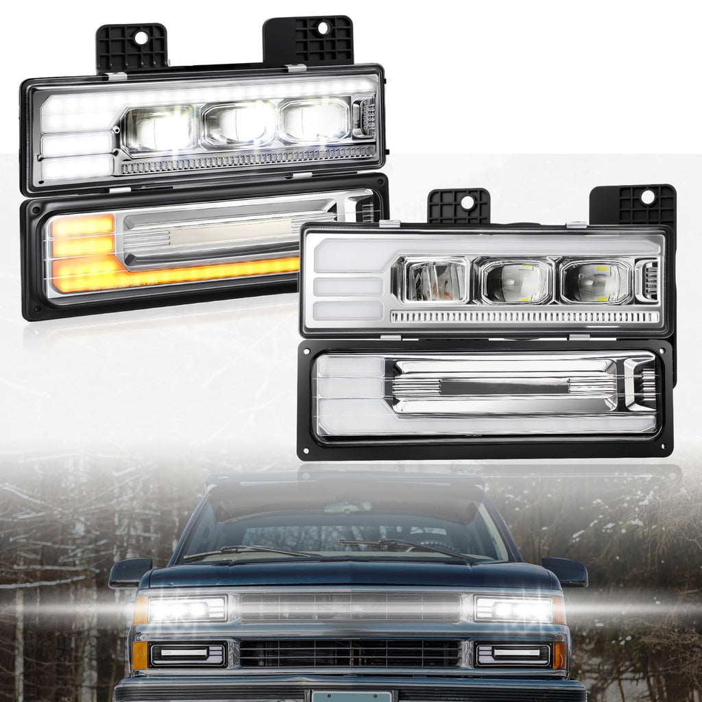 LED Headlights Assembly DOT Approved with DRL Sequential Turn Signal High/Low Beam Start Animation Lights Chrome