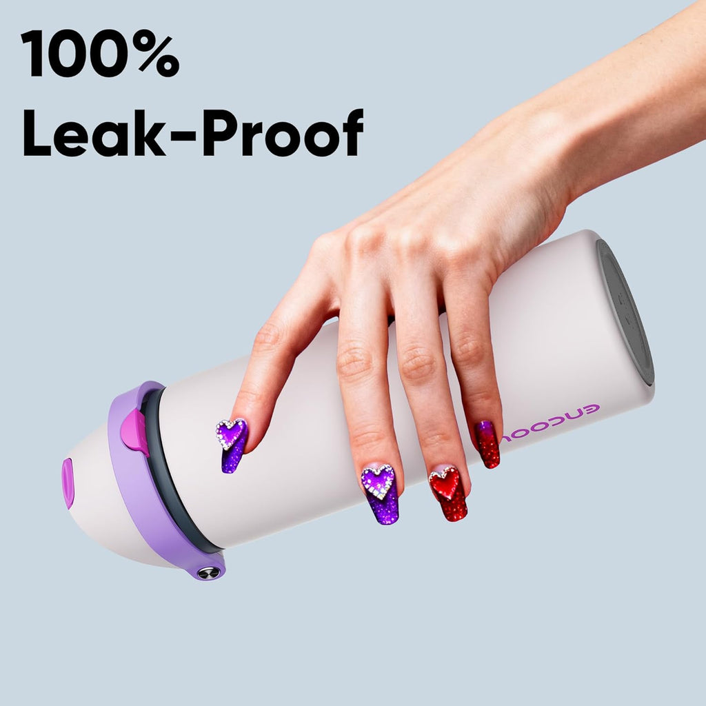Insulated Water Bottle with Straw - Encool Stainless Steel Water Bottle with Push Button Lid, Leak-Proof & BPA-Free