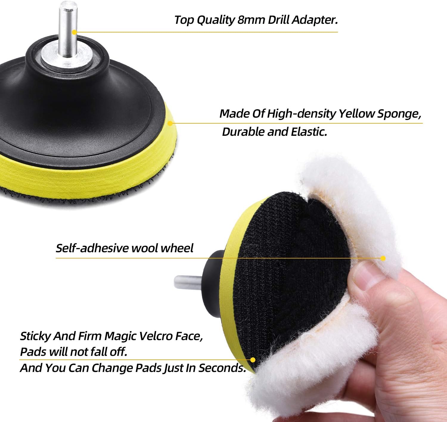 Wool Cutting Pad, Wool Buffing Polishing Pad Set, SPTA 7Pcs 3Inch (80mm) Buffing Wheel for Drill Lambs Wool Hook and