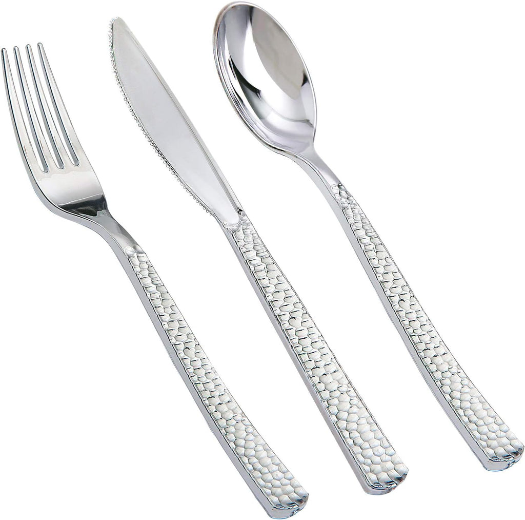 180Pcs Silver Plastic Silverware Set for Wedding,Parties,Events