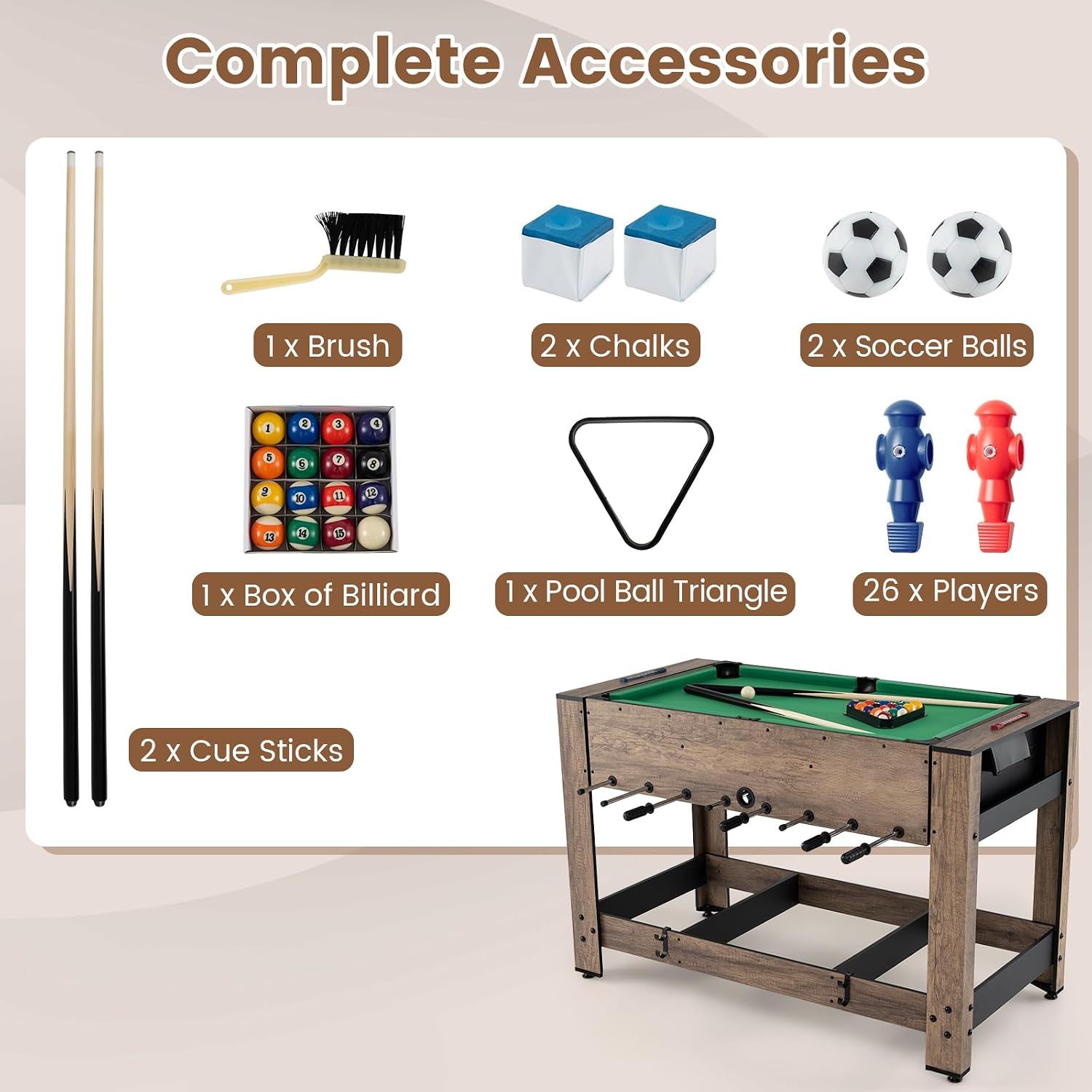 2-in-1 Swivel Multi Game Table, 48” Combo Game Table with Foosball & Pool for Adults, Indoor Outdoor Combination