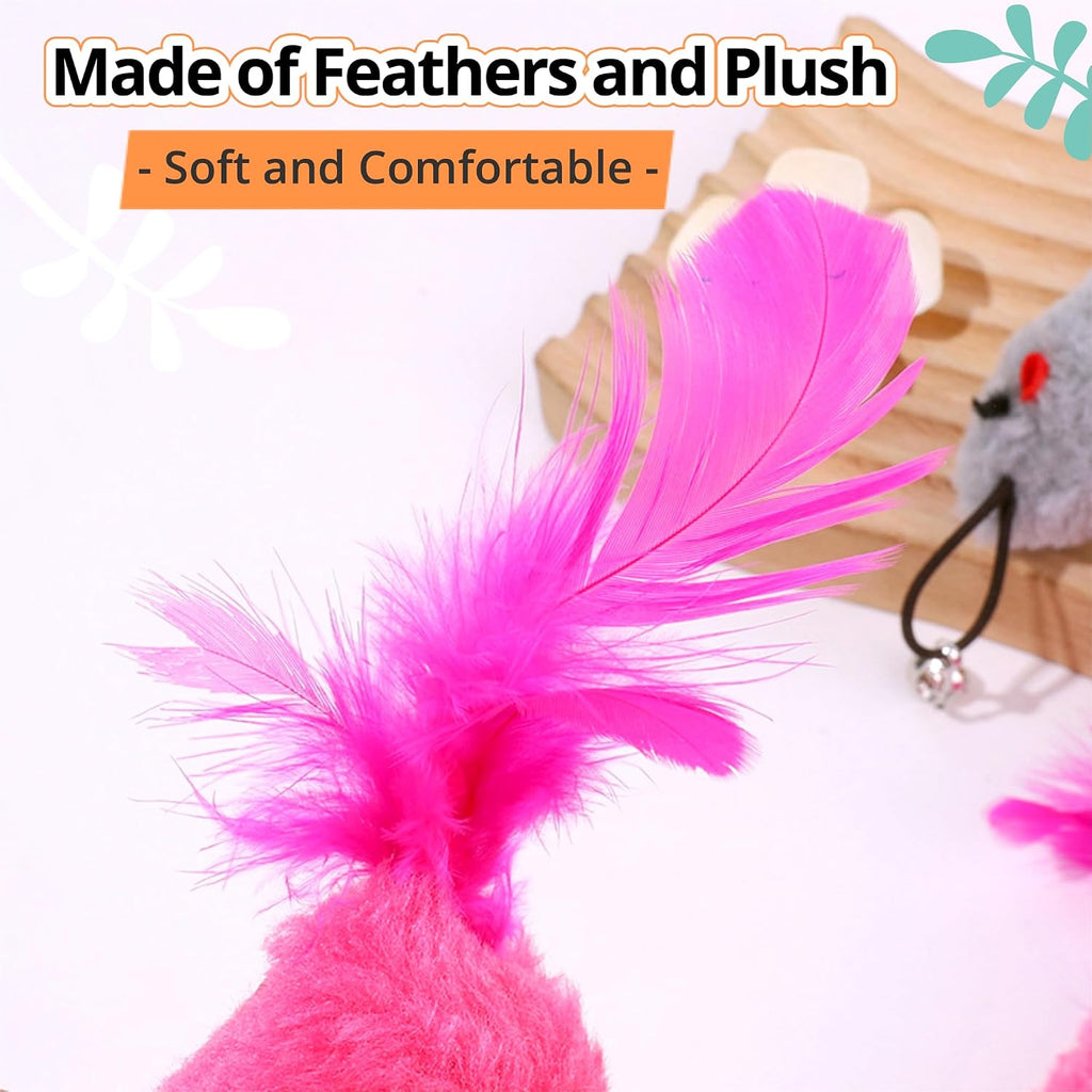 Cat Toy Refill, 2 Pack Mouse Toy with Feather Tail and Bell for Cat Wand Toy Accessories Cat Toy Attachments