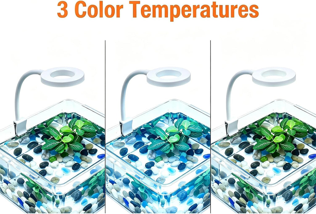 Small Aquarium Light Clip on Fish Tank Light LED USB Full Spectrum Light with Dimmer Multi-Color White+Blue+Red for