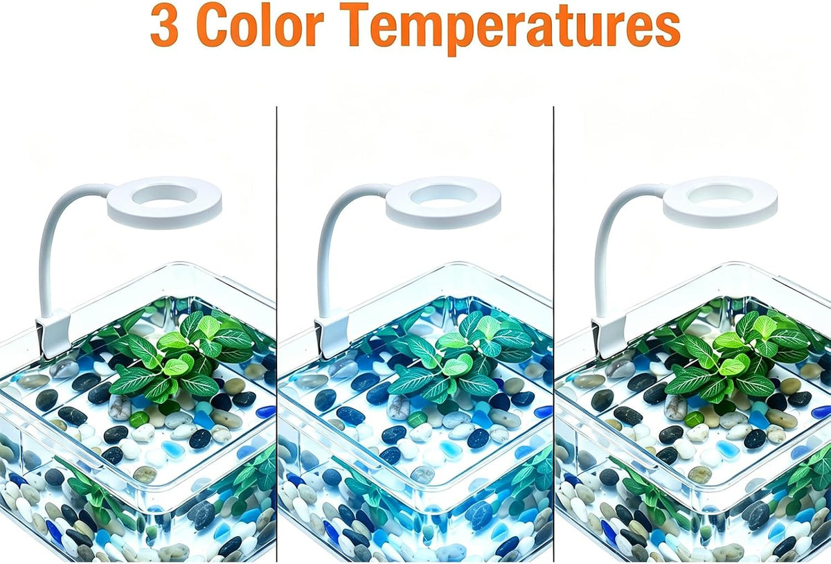 Small Aquarium Light Clip on Fish Tank Light LED USB Full Spectrum Light with Dimmer Multi-Color White+Blue+Red for