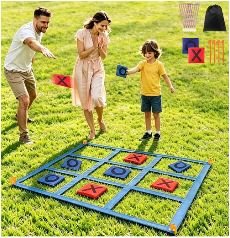 Giant Tic Tac Toe Bean Bags Toss Games, 4FT x 4FT Outdoor Yard Game with 10pcs Bean Bags for Kids Adults and Family