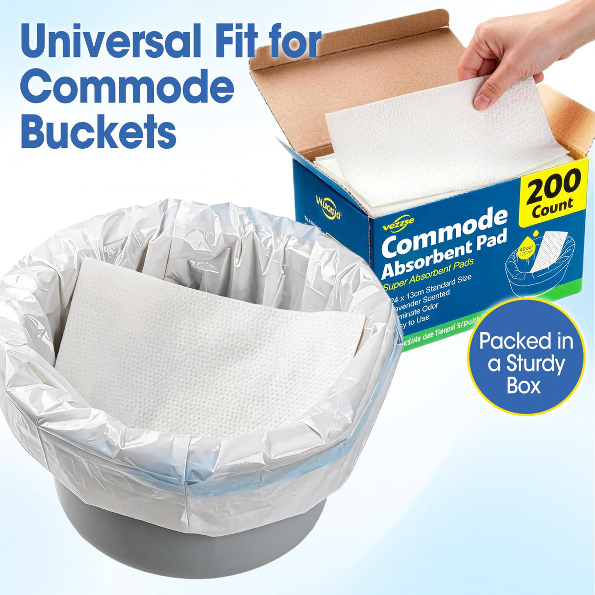200 Count Absorbent Commode Pads for Bedside Commode Bucket with Absorbent Gel, Lavender Scented Commode Pads for