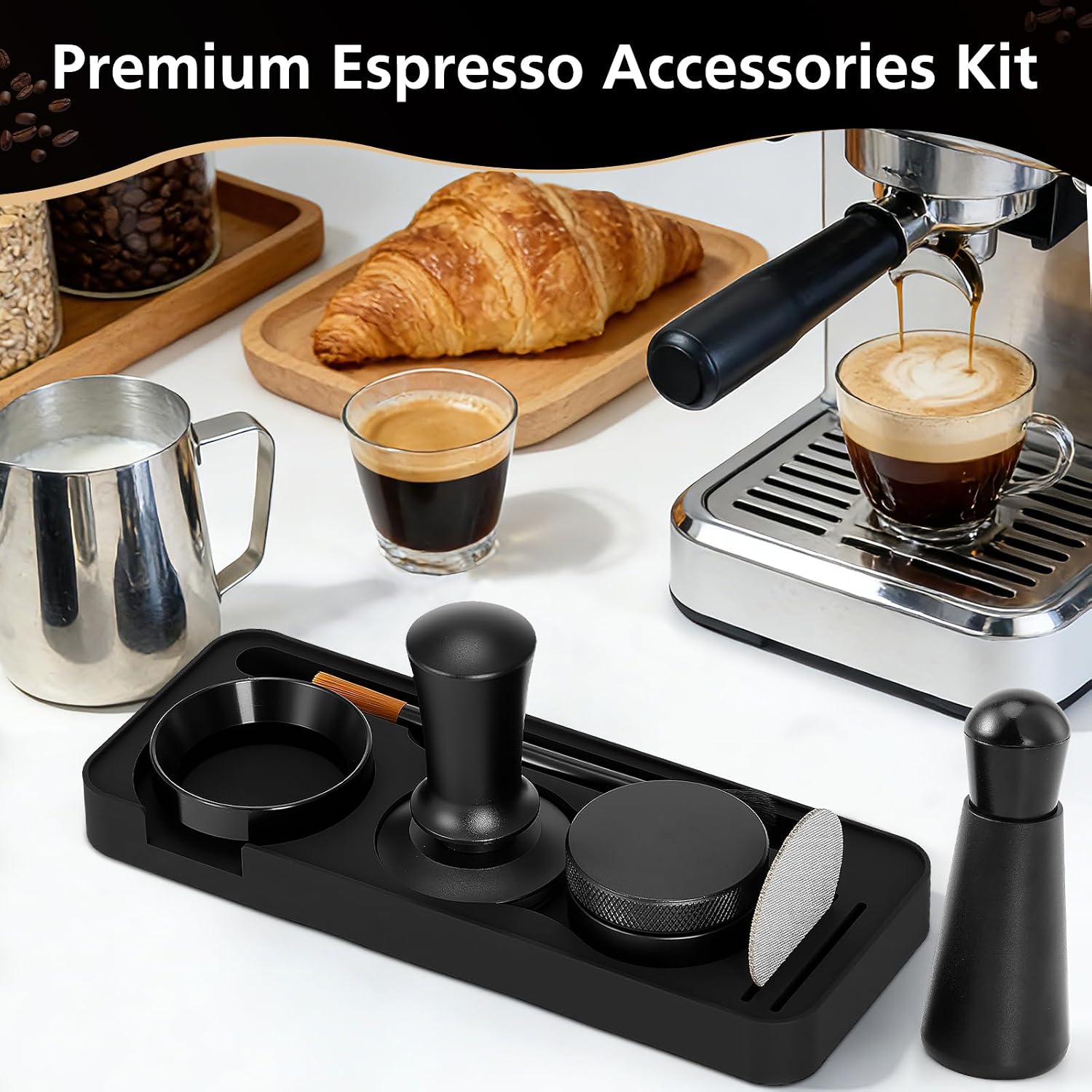 51mm Espresso Accessories Kit with Silicone Tamping Station, 7PCS | Espresso Tools Kit Includes Coffee Tamper