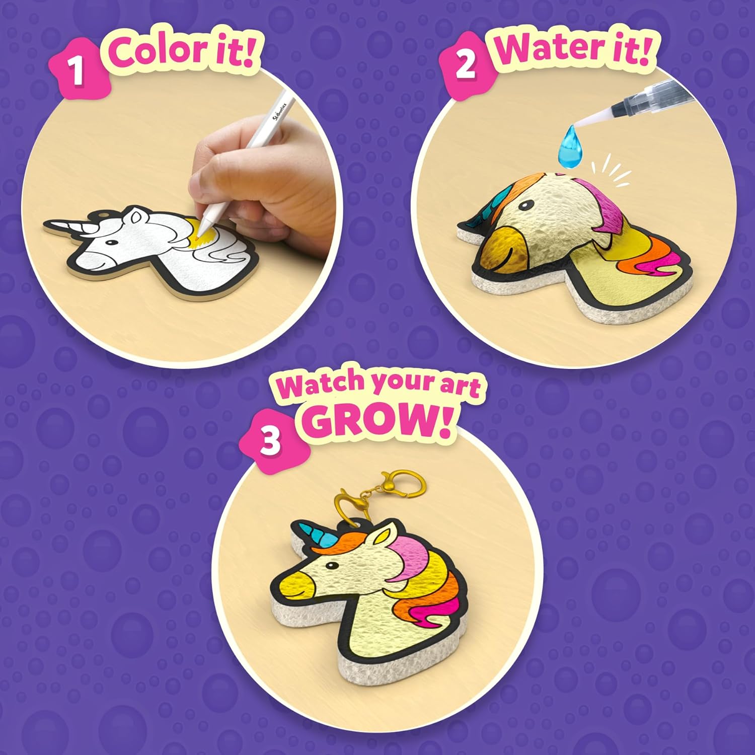 Aqua Puffs Unicorns, Art & Craft Gift for Kids, Paint by Number | DIY Princess Puffy Keychains, Screen-Free