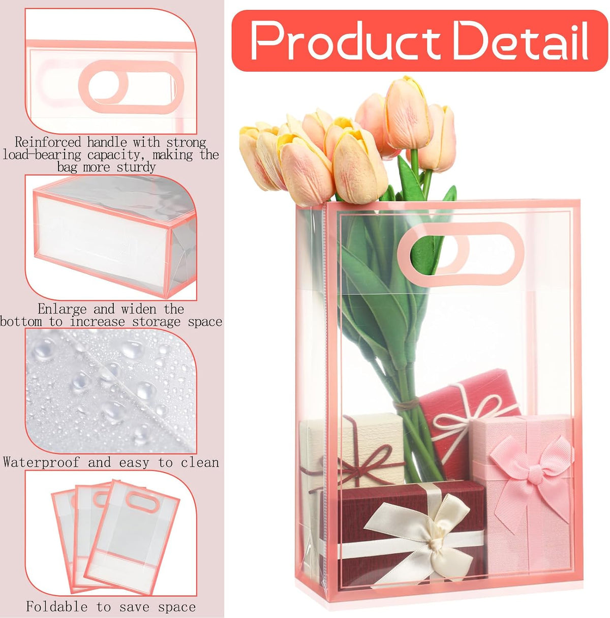 20 Pcs Clear Plastic Gift Bag with Die Cut Handle