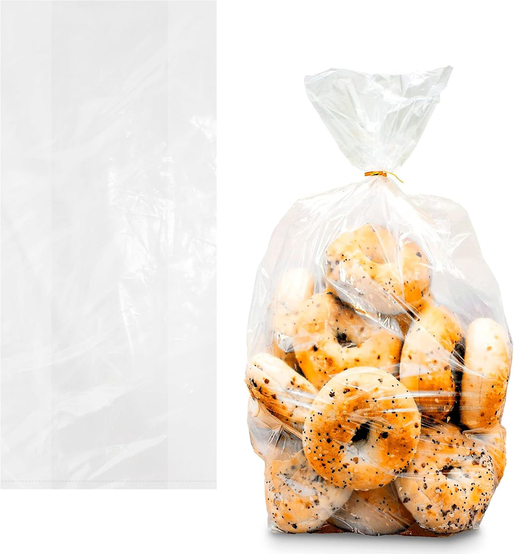 Gusseted Poly Bags, Clear Plastic Bread Bags Open Top, 10 x 8 x 24 Inch, 1 Mil, Pack of 1000