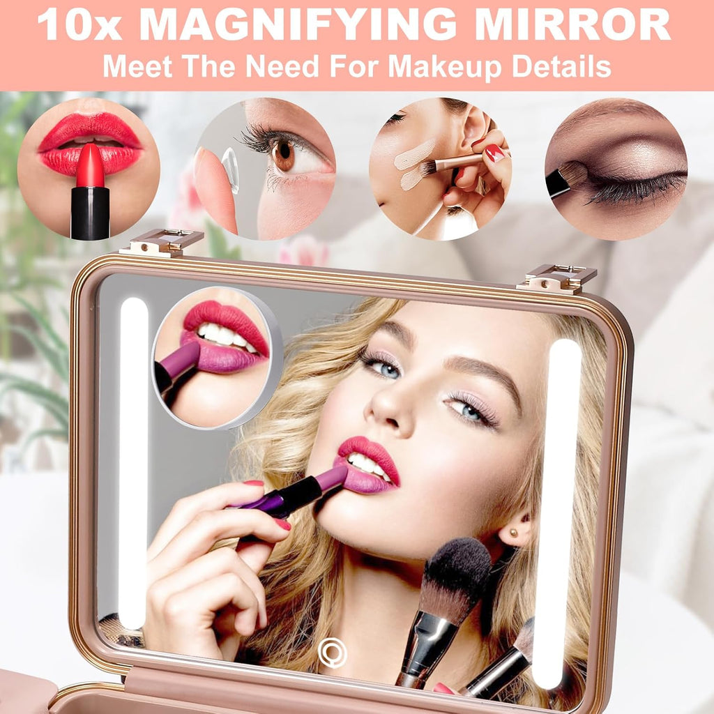 Travel Makeup Case with Mirror, Makeup Box with Brushes Divider