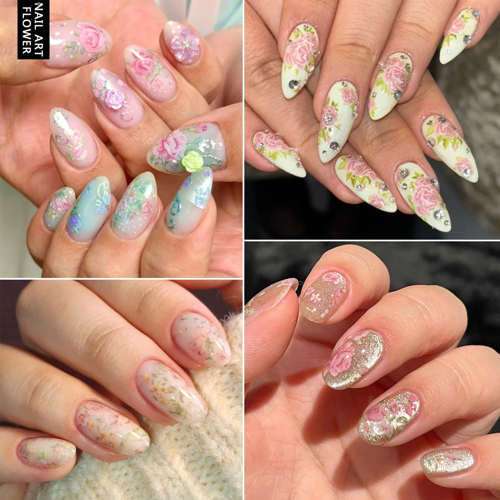 10 Rolls Flower Nail Art Foils Stickers Colorful Rose Floral Designs
