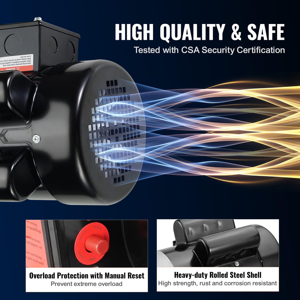 Happybuy 1.5HP Electric Motor 1725 RPM, AC 115V/230V, 56C Frame, Air Compressor Motor Single Phase, 5/8"" Keyed Shaft, CW/CCW Rotation for Agricultural Machinery and General Equipment
