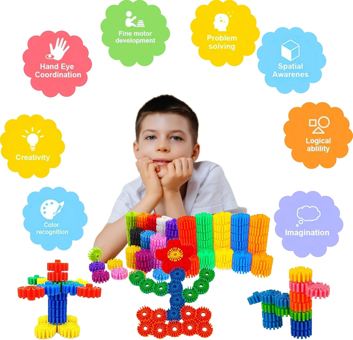 STEM Building Blocks Toys for Kids – Educational and Safe Gear Interlocking Construction Playset – Develop Creativity