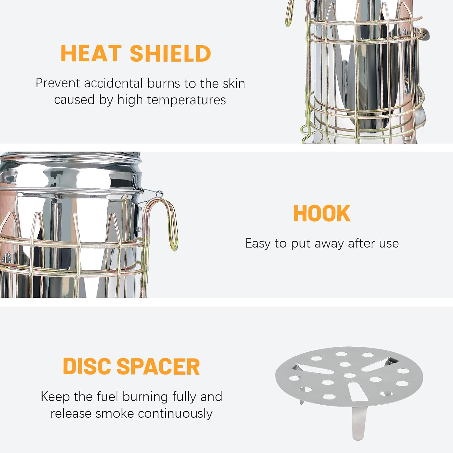 Stainless Steel Bee Hive Smoker with Heat Shield Included 54Pcs Smoker Pellets for Beekeeping Starters Supplies