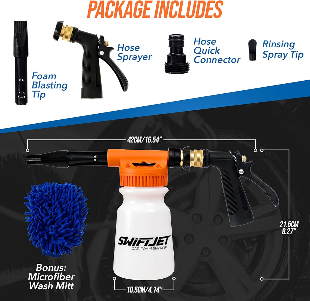 Car Wash Foam Gun + Microfiber Wash Mitt - Foam Cannon Works with Any Soap - Garden Hose Car Foam Sprayer - Car Wash
