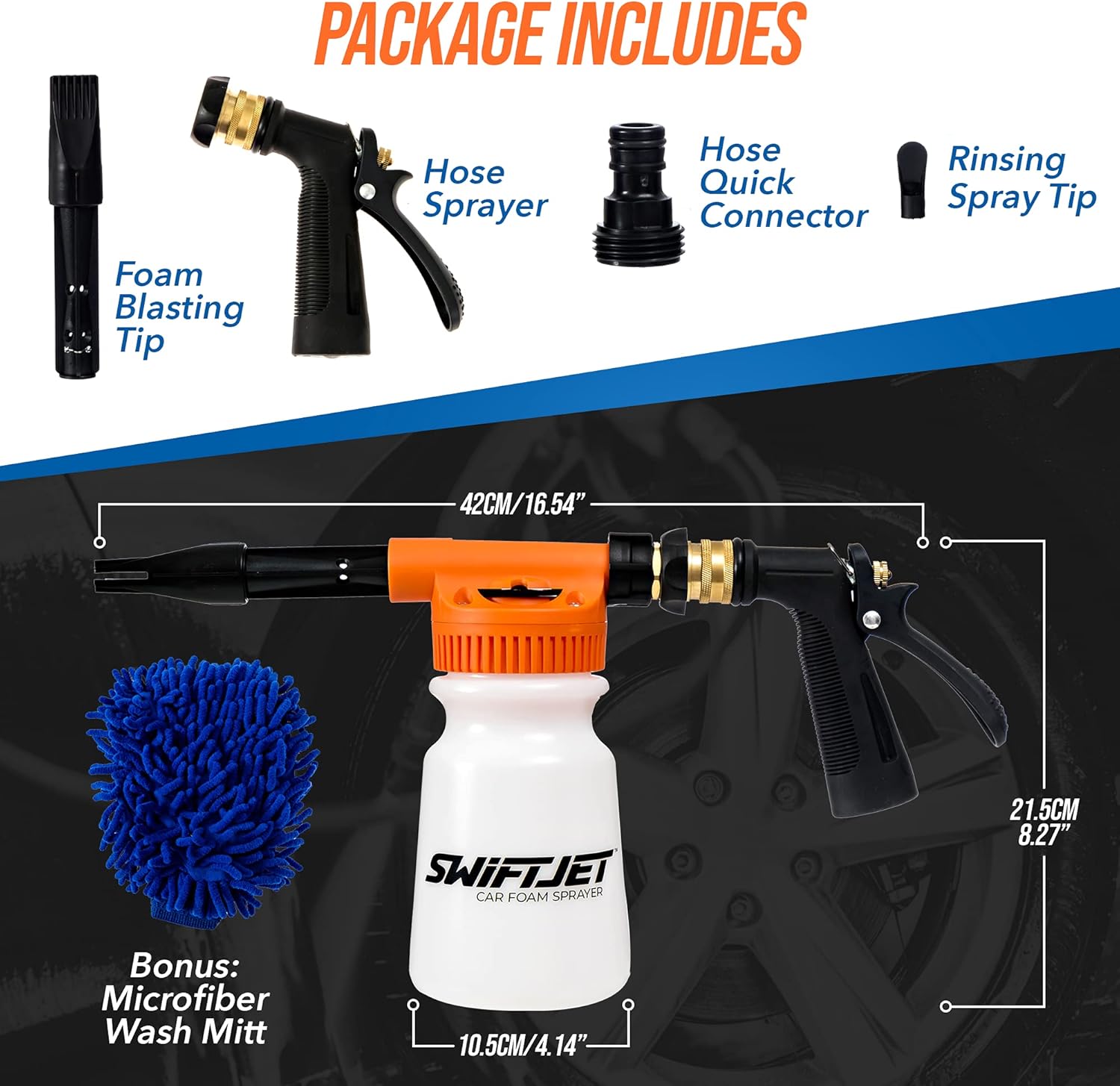 Car Wash Foam Gun + Microfiber Wash Mitt - Foam Cannon Works with Any Soap - Garden Hose Car Foam Sprayer - Car Wash