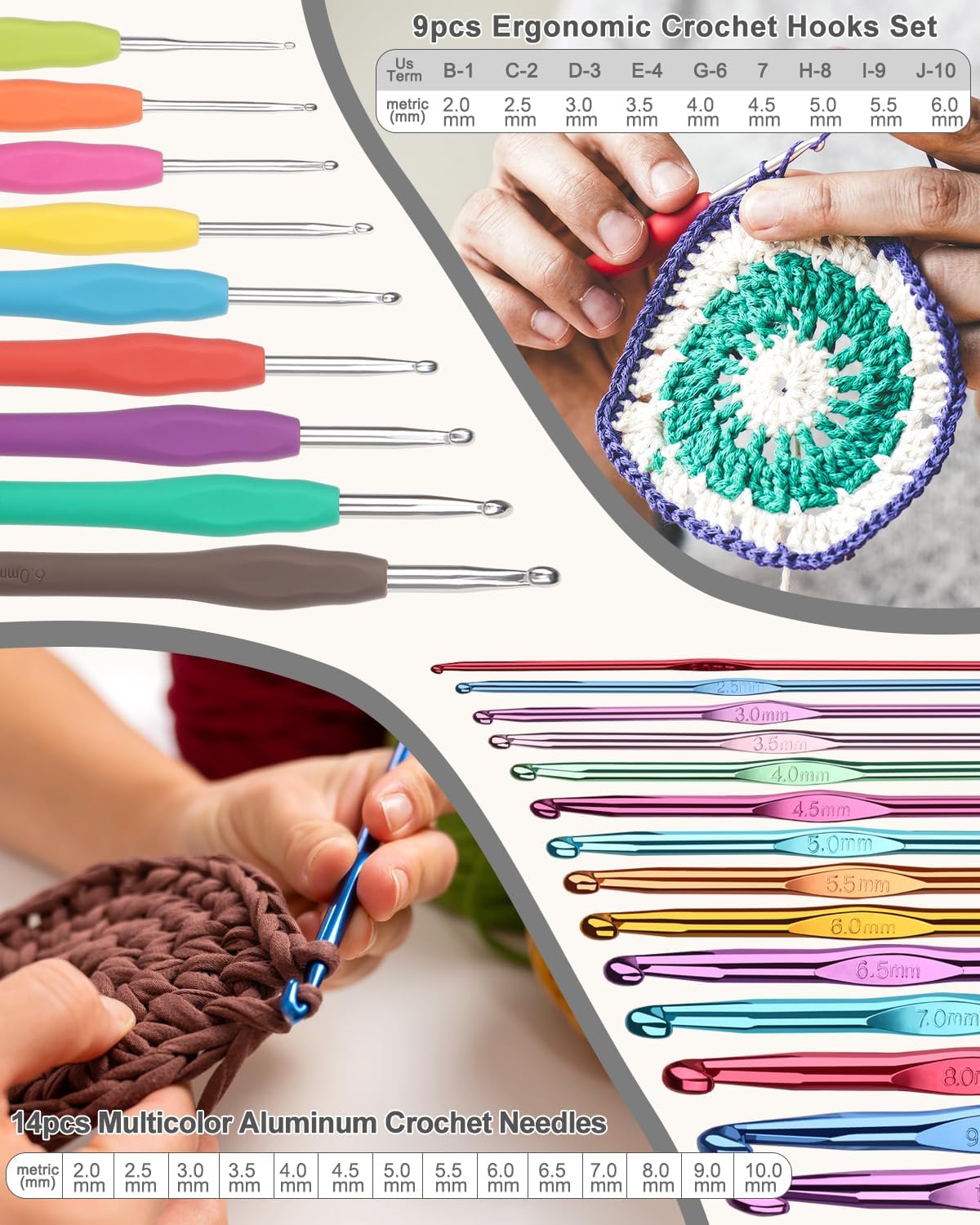 Crochet Kit for Beginners Young and Old, First Crochet Kit for Adults Include 23pcs Crochet Hooks, 655 Yards Yarn Set
