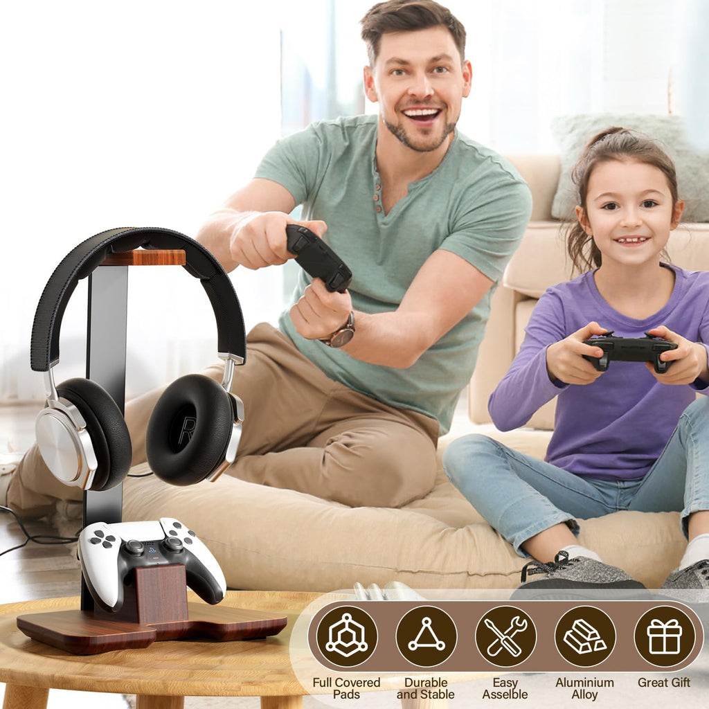 Controller Stand Wood Headphone Stand for Desk Gaming Desk Accessories Controller Holder for Gaming Equipment Headset