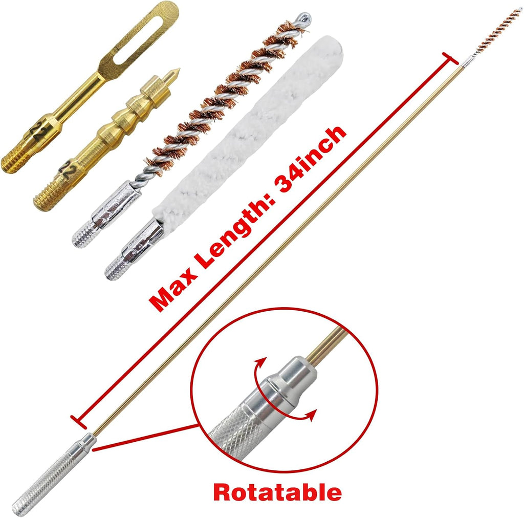 Gun Cleaning Kit for .22 .223Cal 5.56mm .22LR Rifle Pistol Cleaning Kit with Gun Cleaning Patches, Bronze Bore Brush
