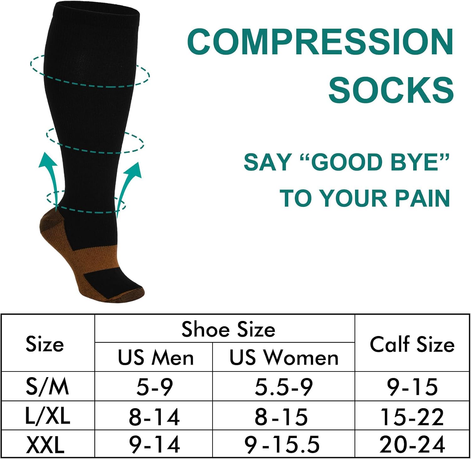 7 Pairs Copper Compression Socks for Men Women 20-30 mmHg Knee High Socks