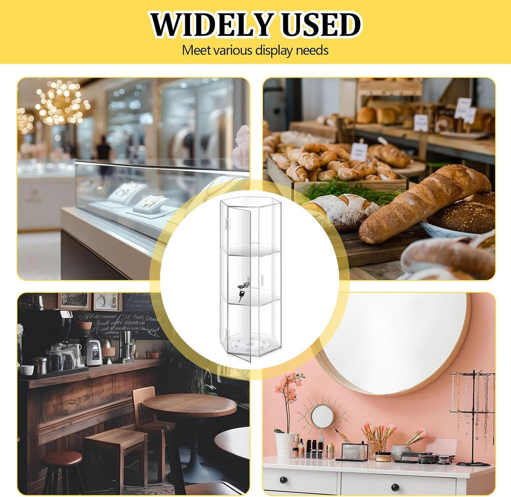 24'' H Rotating Jewelry Display Case with Lock and Keys, 360-degree Locking Acrylic Clear Cabinet for Collectibles