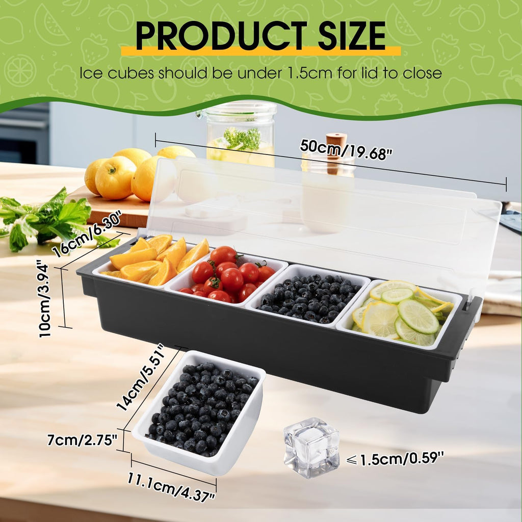 Ice Cooled Condiment Caddy with Lid, 4 Compartments