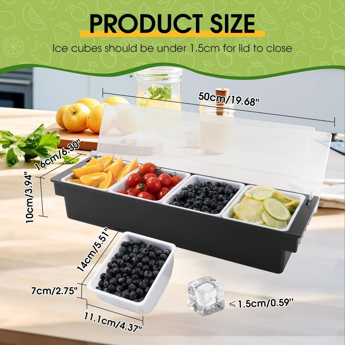 Ice Cooled Condiment Caddy with Lid, 4 Compartments