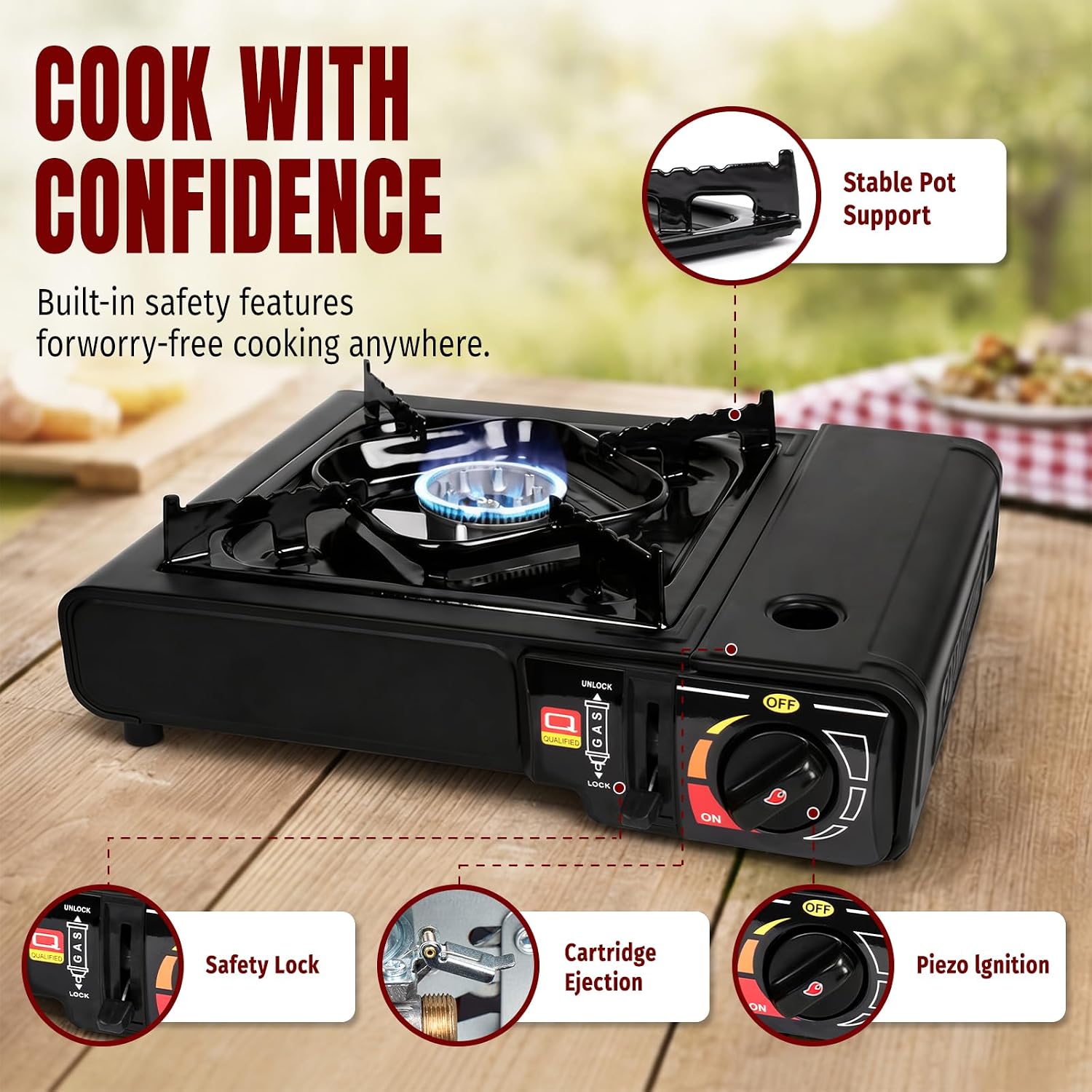 7800 BTU Dual Fuel Camping Stove, Propane Portable Gas Stove | Propane or Butane Camp Stove with Adjustable Heat