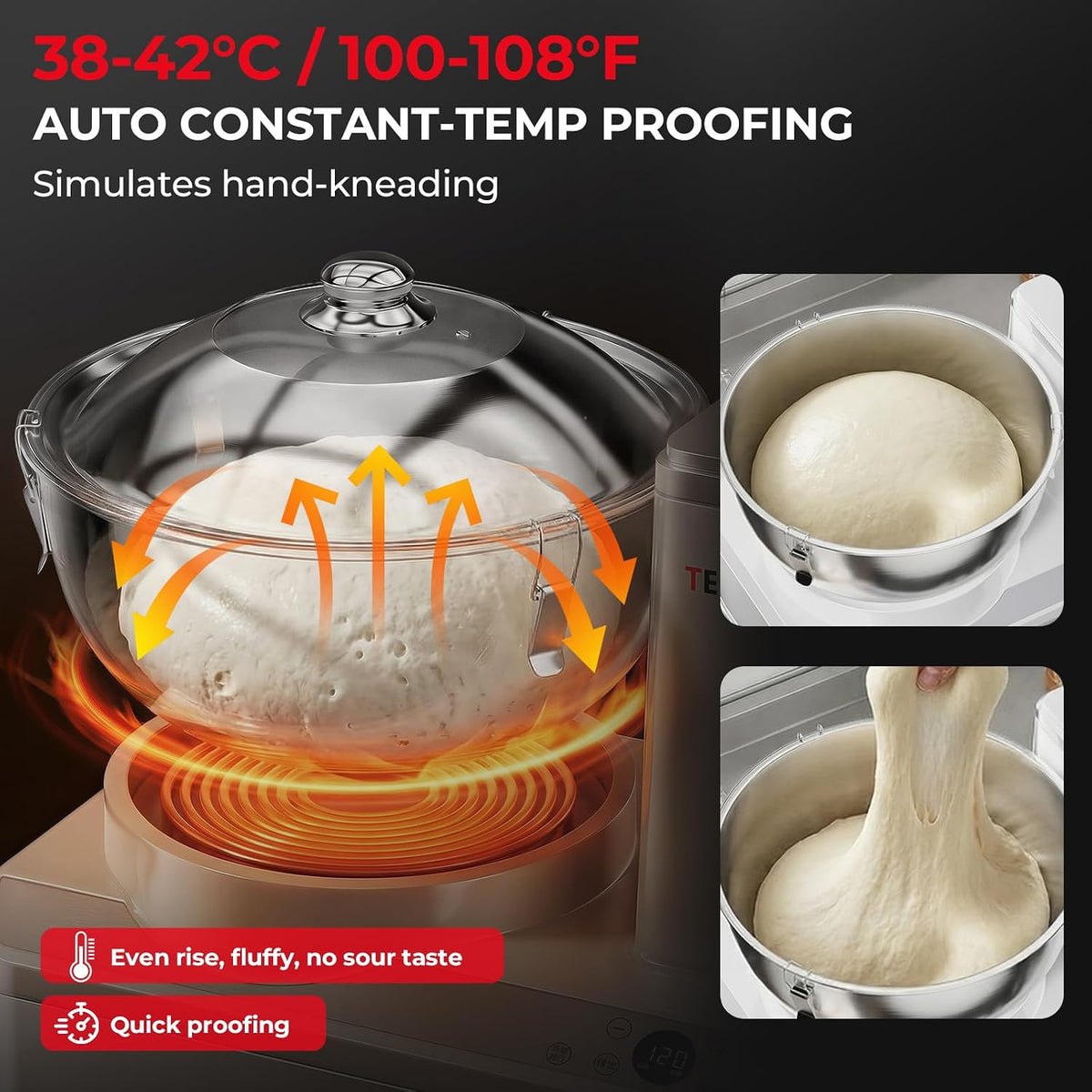 Commercial Dough Mixer, 11.6QT Electric Dough Maker with LED Display Timer Ferment Function, Countertop Bread Mixer